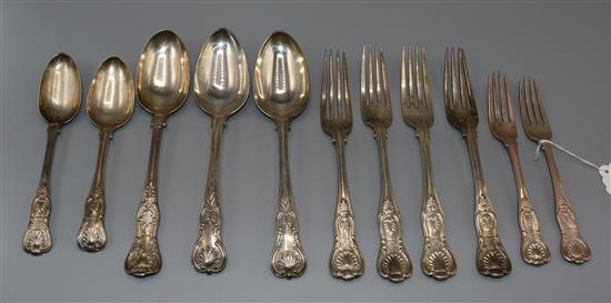 Part service of Victorian Kings pattern silver flatware, various dates and makers